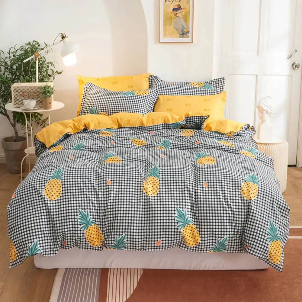 

Svetanya INS Pink Plaids Pineapples Bedding Sets Microfiber Polyester Bedlinens Twin Full Queen King Duvet Cover Set Pillowcases