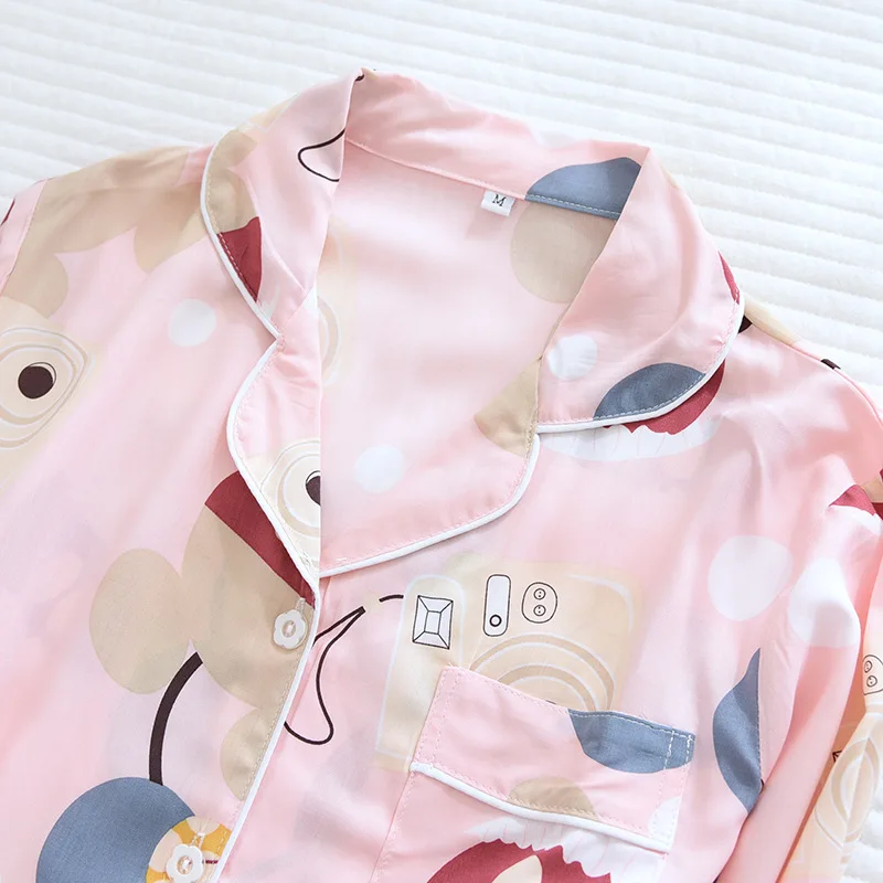 Spring/summer New Women's Pajamas Set Cotton Silk Long Sleeve Trousers Sleepwear Thin Rayon Fashion Cardigan Ladies Home Wear