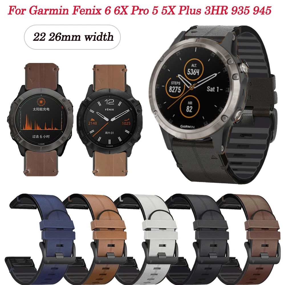 

Sport Genuine Leather+Silicones Smart Watch Band 22 26mm Strap For Garmin Fenix 6 6X Pro 5 5X Plus 3HR Quick Release Accessories