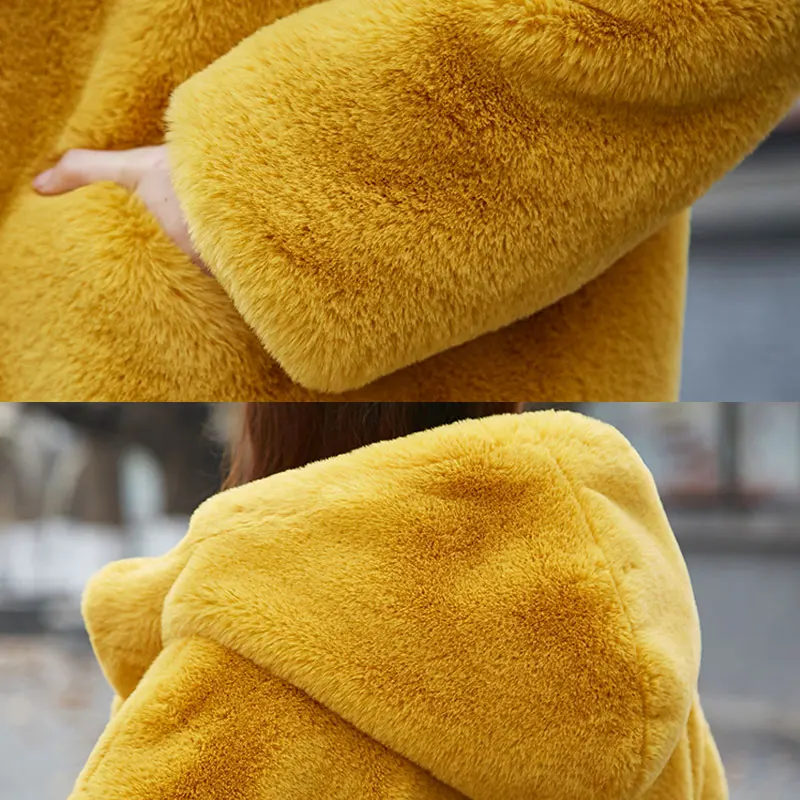 

2020 Winter Warm Long Rabbit Fur Coats Female Lapel Outerwear Brand Thick Jacket Women Faux Fur Coat Russia