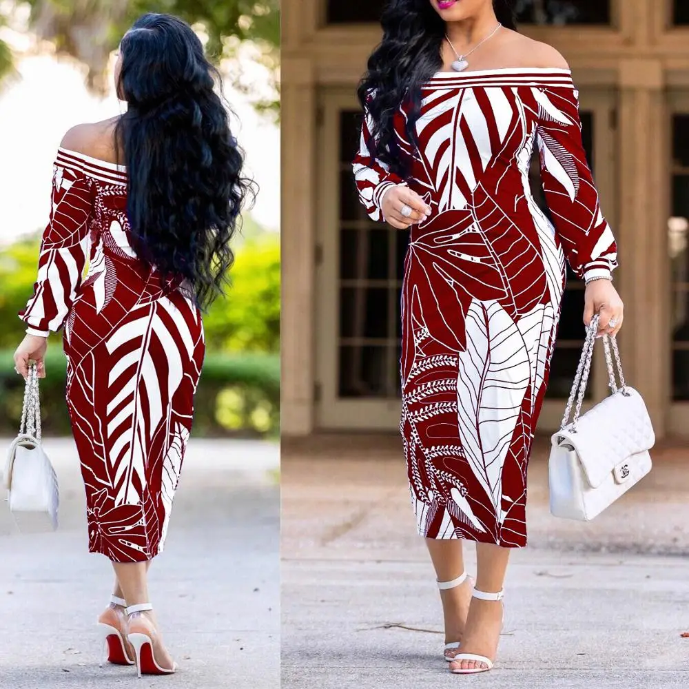 Women Sexy Off Shoulder Ribbed Dress Slash Neck Long Sleeve Bodycon Maxi Club Party Dresses mid calf fashion | Женская одежда