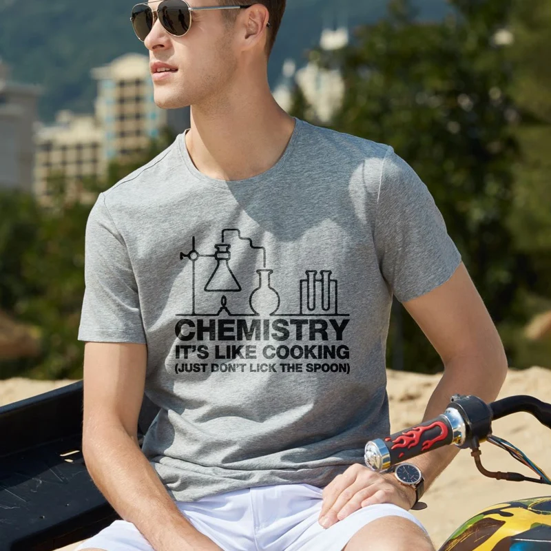 

Chemistry It's Like Cooking Funny T-shirts Men Casual Cotton Short SleeveTee Shirt Male Letter Print T Shirt Harajuku Streetwear