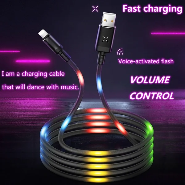 Тип C светодиодный Кабельное освещение флэш USB C кабель SR Синхронизация данных танцевальный кабель умный регулятор громкости поток света кабели быстрой зарядки