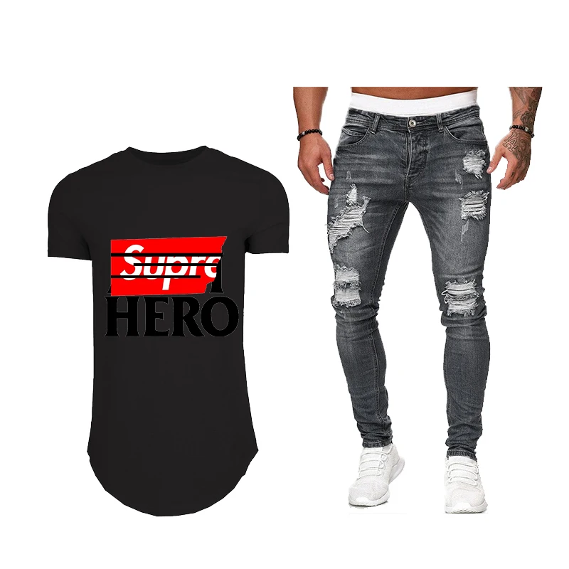 

2021 suit men's summer shorts suit short-sleeved shirt jeans fashion casual wear men's Streetwear skateboard clothes men's suit