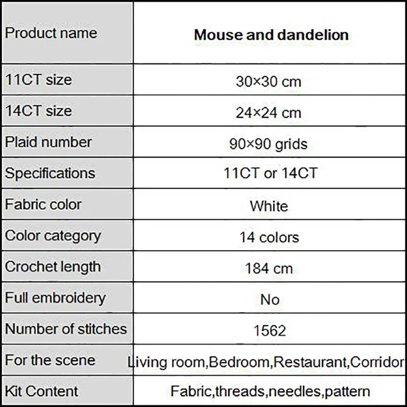 Joy Sunday Mouse & Одуванчик 11CT DMC с принтом на холсте 14CT Набор для вышивки крестом DIY