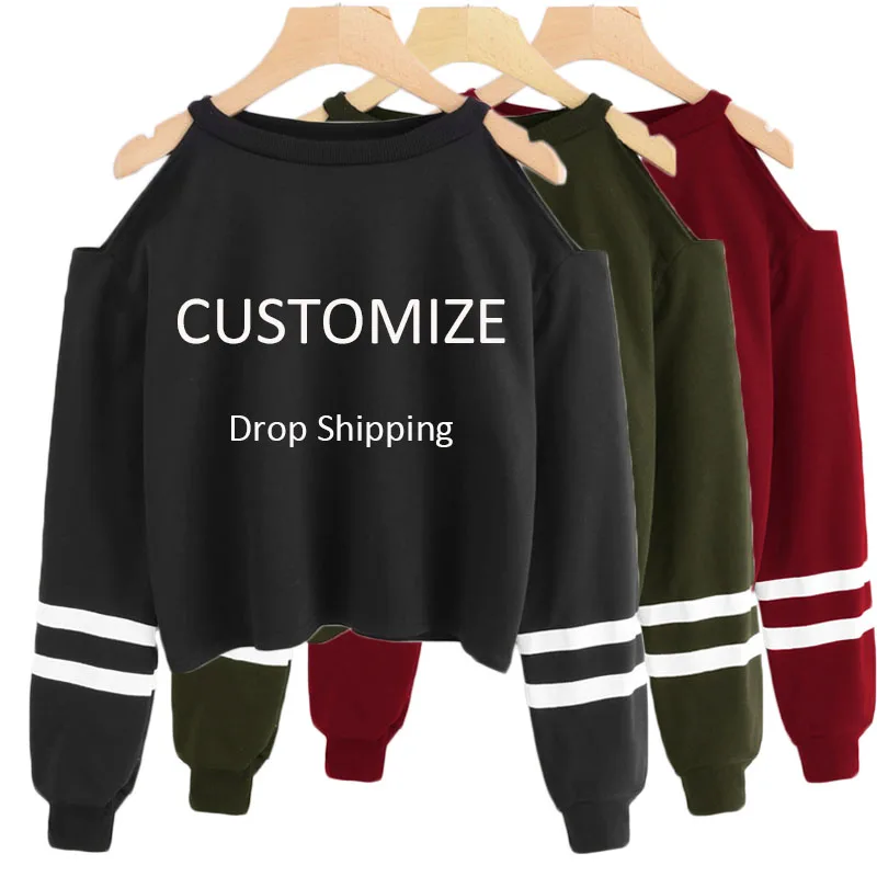 

Dropship Omens Patchwork Sweatshirts Hoodie Sexy Cold Shoulder Customize Hooded Pullover Tops Jumper Sudadera Mujer Hoodies Y6
