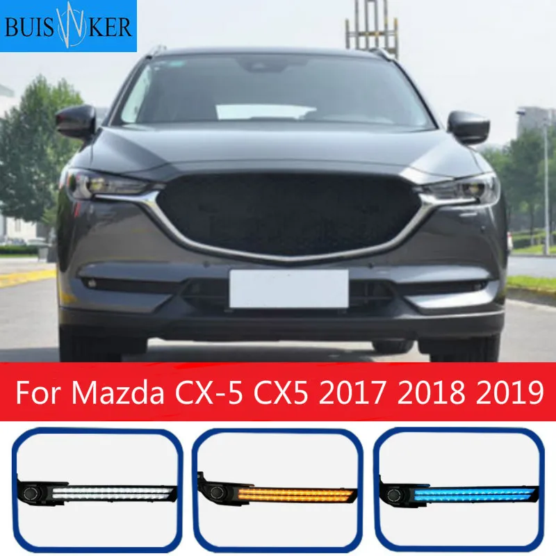 2Pcs DRL LED Daytime Running Light With Yellow Turning Signal night blue fog lamp For Mazda CX-5 CX5 2017 2018 2019