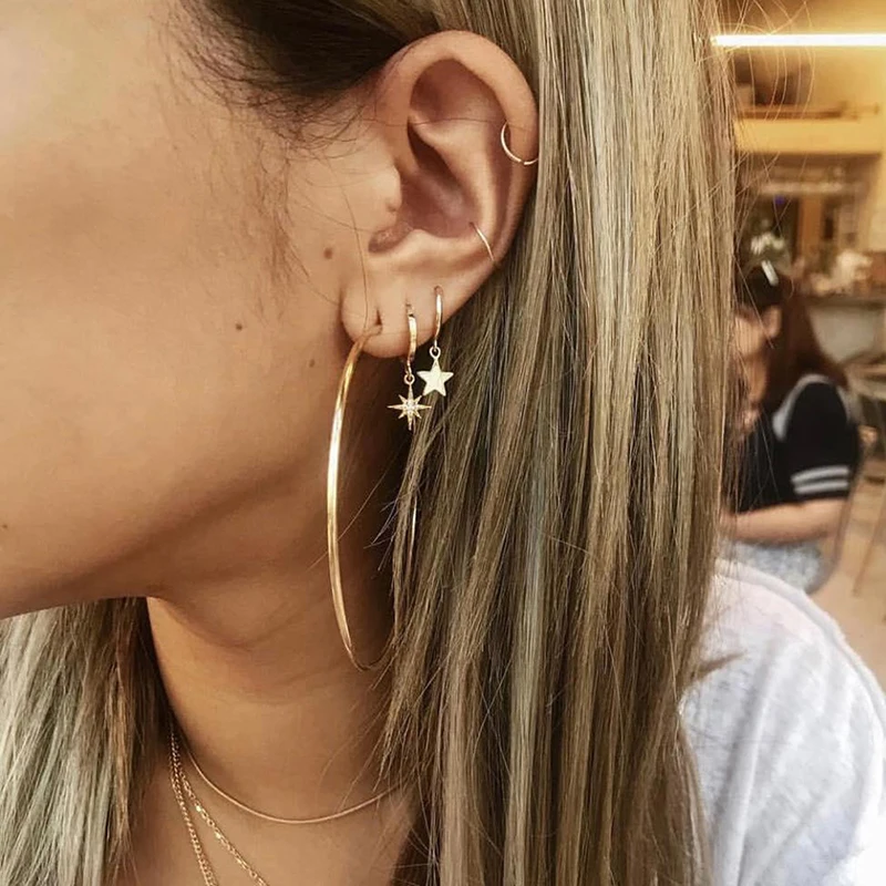 2019 новые серьги модный тренд звезды Солнце большие круглые комбинация серег