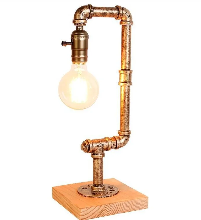 

Export retro industrial style personality antique copper water pipe dimmable creative cafe bar decoration table lamp MJ1125