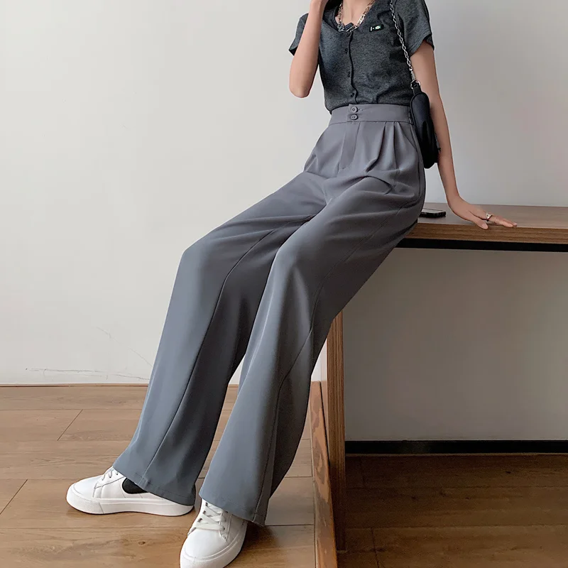 

Summer Loose Casual Trousers For Women High Waist Maxi Wide Leg Pants Female Elegant 2021 Fashion Clothes New
