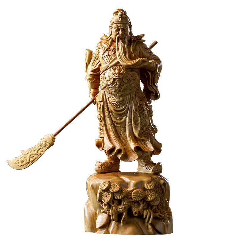 19 см Guangong God of Wealth Huang Yang деревянная статуя для дома из твердой древесины Гуань Юя
