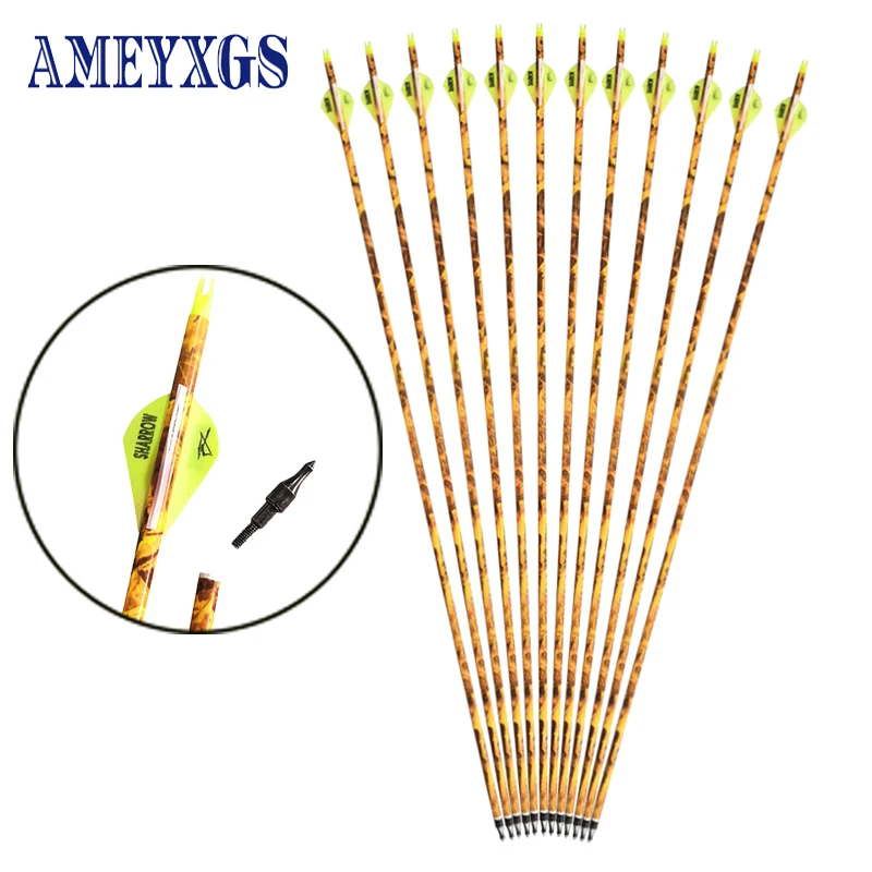 

12pcs 31.5Inch Archery Carbon Arrow Spine 600 Mixed Carbon Arrows ID 6.2mm for Recurve Compound Bow Shooting Hunting Accessories