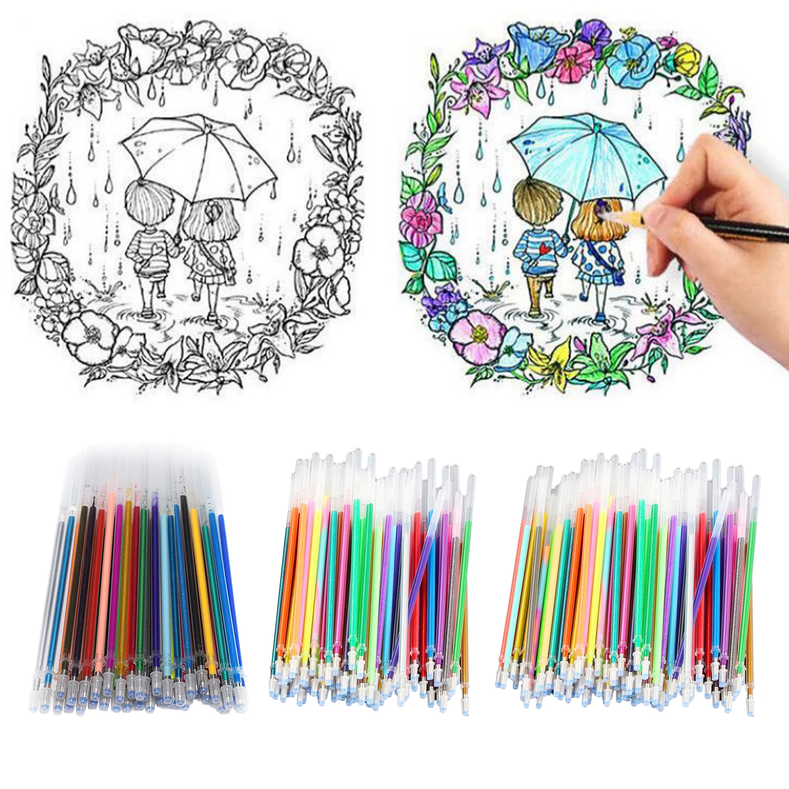 

36/60 / 100x Gel Ink Pen Refills Glitter Markers Fluorescent Neon for Writing