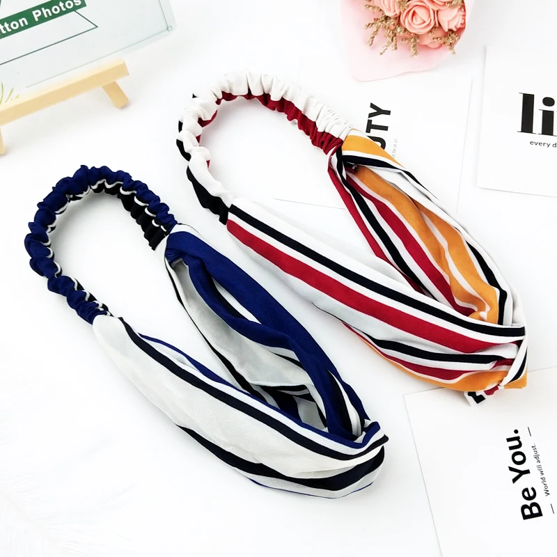 Женская Полосатая шифоновая повязка для волос летняя на голову мытья лица
