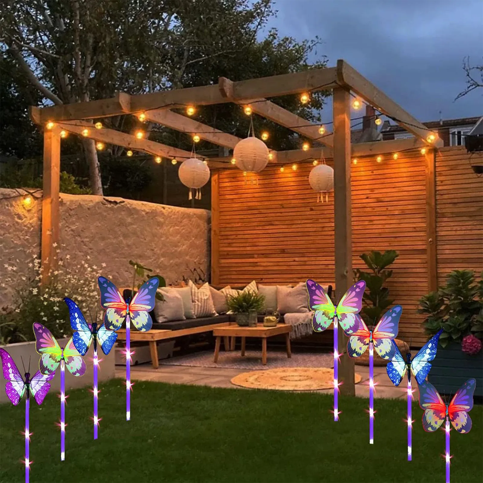 Фонарь бабочка на солнечной батарее s RGB светодиодсветодиодный Ландшафтная лампа