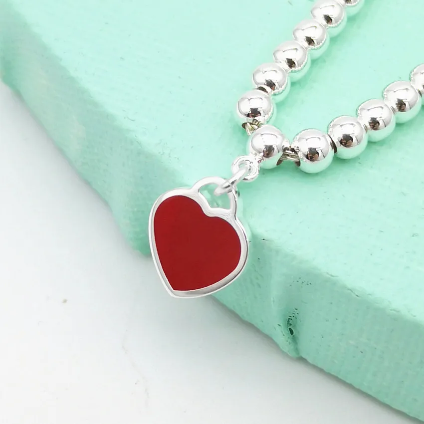

Tiffon Original Genuine 1: 1 925 Sterling Silver Heart-Shaped Beaded(4mm) Bracelet Women Logo Classics Jewelry ValentineGift