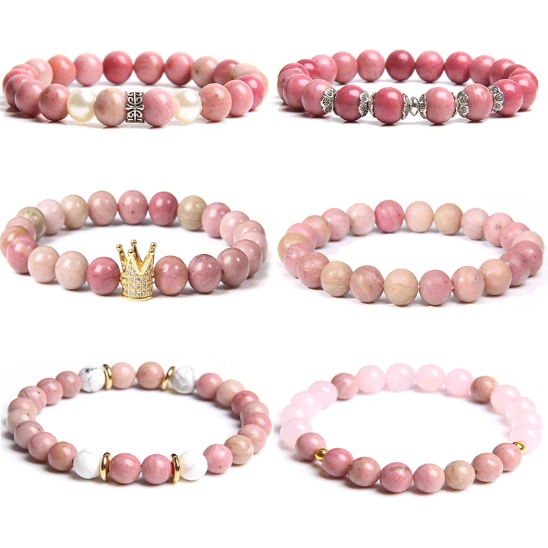 

Fashion Natural Stone Rhodochrosite Beads Bracelet Pink White Beaded Bracelets For Women Exquisite Jewelry Female Lovely Gift