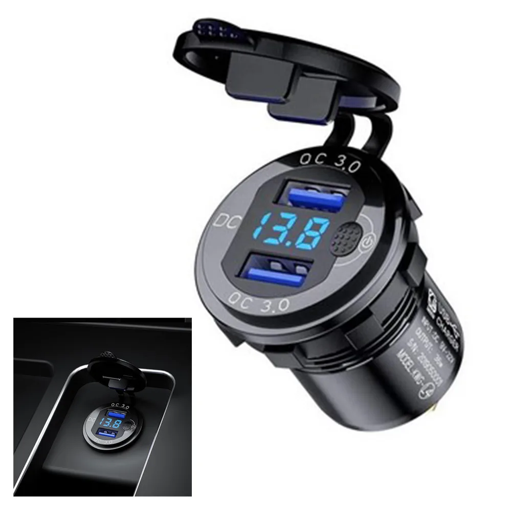 

For Car Car LED Charger On/Off Switch Button QC3.0 Digital LED Display