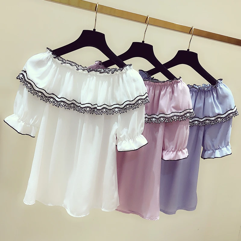 Camisa de AlgodAo Manga curta O-pescoCo Das Mulheres Camisas Slim Fit Blusa 2019 Senhoras Tops |