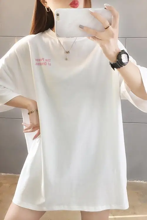 

Houthion Summer Loose All-match O-neck Short Sleeve Women's T-shirt New Fashion Casual Large Size Letter Print Top Cotton