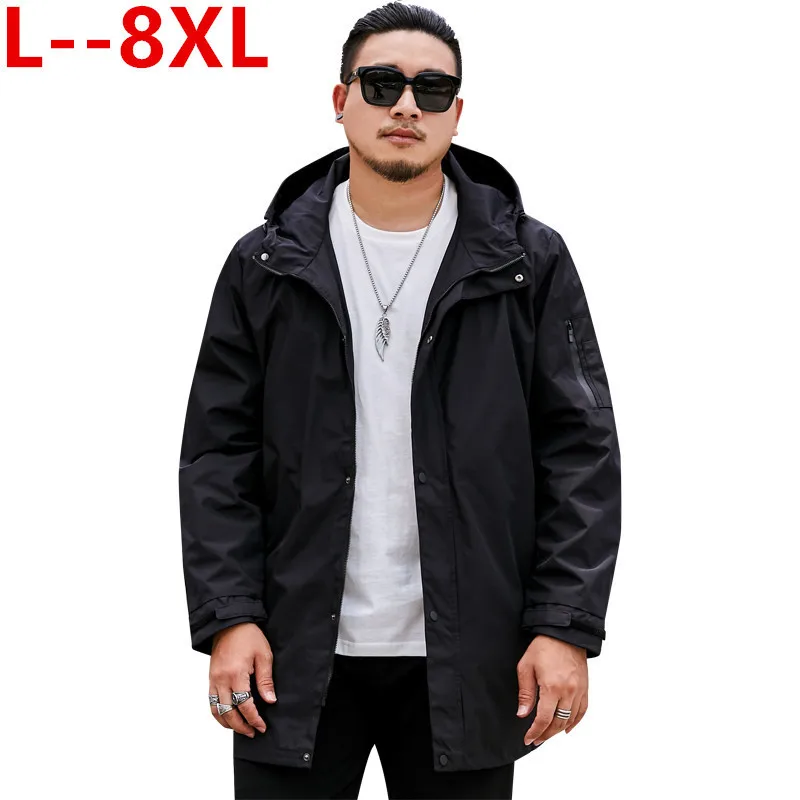 

Большие размеры 8XL 6XL 5XL 4XL, брендовые толстовки, Тренч, Мужская ветровка, Мужская одежда, длинное пальто, черный Тренч, куртка для мужчин