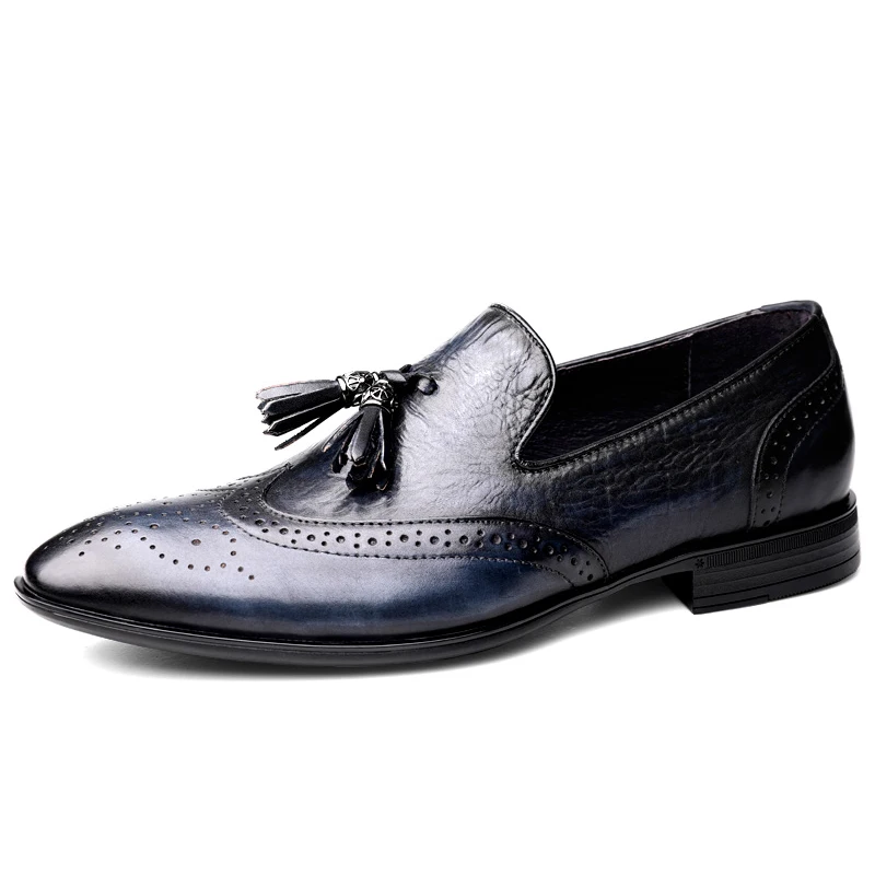 

Genuine Leather Slip On Tassel Brogue Shoes Men Dress Formal Scarpe Uomo Eleganti Zapatos Hombre Vestir Brogues Gents Party 48s