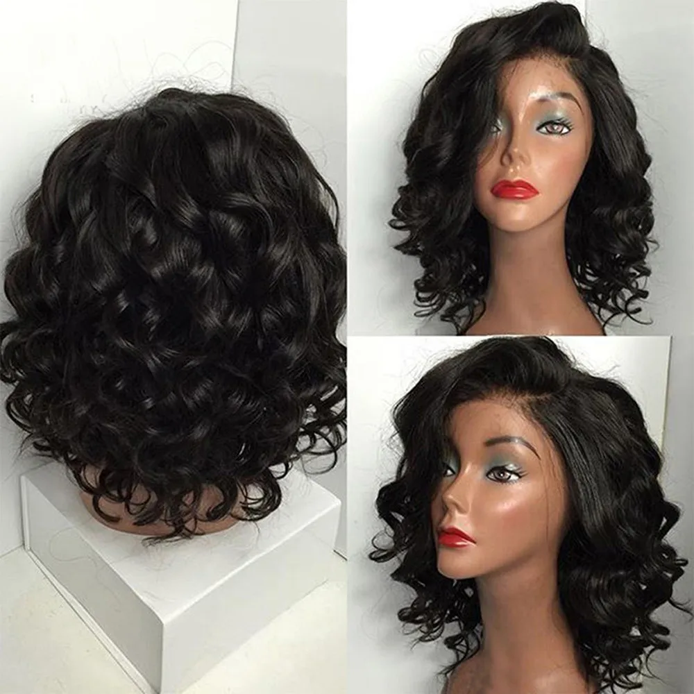 

DAIGELO Women Black Brazilian Short Wavy Curly Parting High Temperature Fiber Wig Hair Fashion Ladies Reusable Hair Accessories
