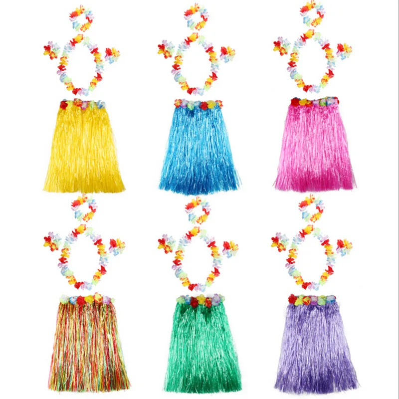 

Halloween Hula Performance Costume 5 Piece Set Women And Girls Hula Dance Skirt And Bra Hawaiian Flower Dress Party Costumes