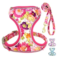 reflective nylon dog harness floral printed dog harness vest and leash set for small medium dogs pet walking harness lead leash