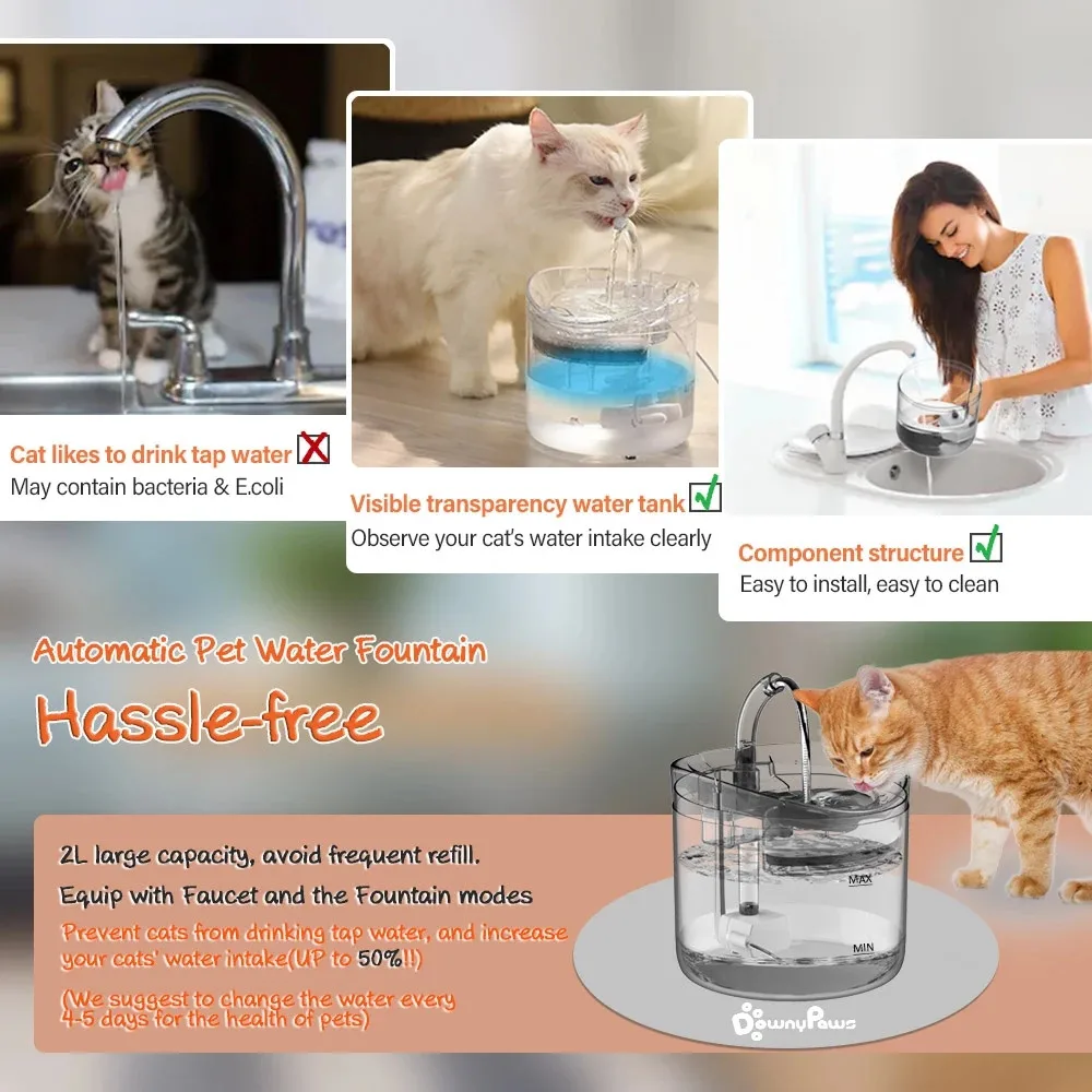 

Automatic Cat Water Fountain Dog Drinking Bowl Transparent Drinker Pet Drinking Feeder Filters Motion Sensor Quiet Water Pump