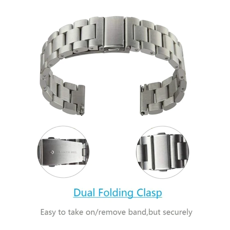 

For Haylou Watch LS02 Double Snap Three Beads Solid Stainless Steel Strap 090F