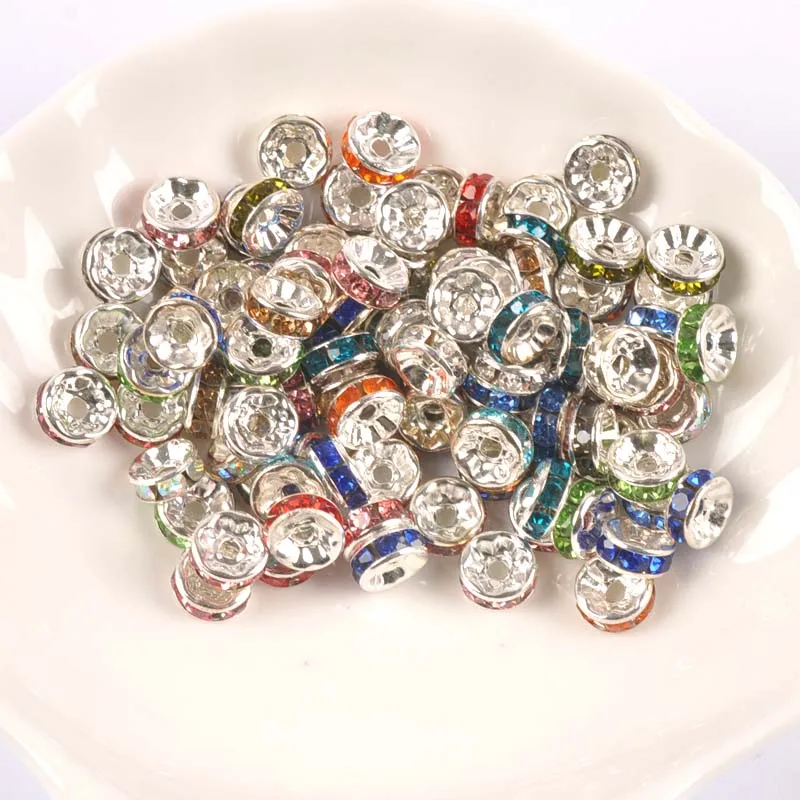 

50pcs/lot 4 6 8mm silvery Rhinestone Rondelles Crystal Bead Loose Spacer Beads for DIY Jewelry Making Accessories Supplie YKL086