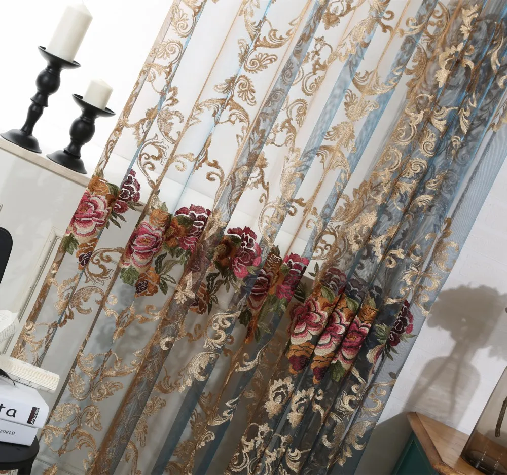 

French RomanticCurtains for Living Dining Room Bedroom Peony Embroidery Italian Velvet Luxury Water-soluble Embroidered Curtains