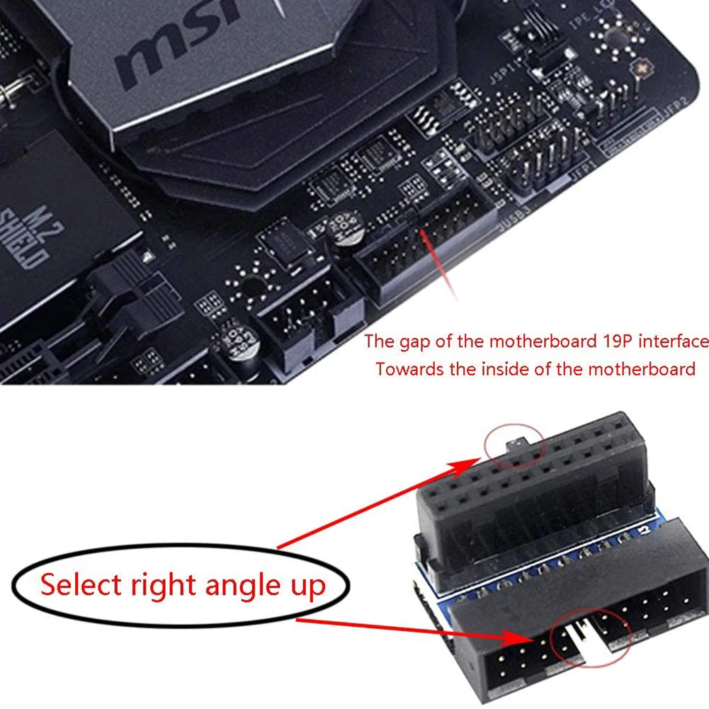 2 шт. USB3.0 19Pin/20Pin разъем штекер-гнездо 90 градусов материнская плата шасси переднее