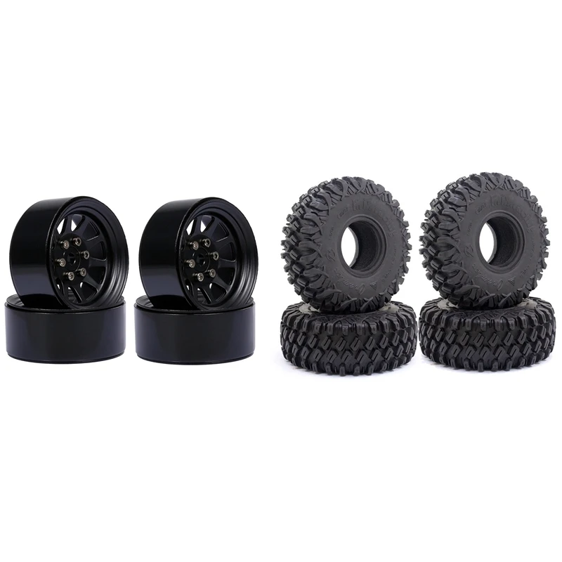 

1set Metal Alloy 1.9 Beadlock Wheel Rims for Axial SCX10 AXI03007 90046 & 4PCS 120MM 1.9 Rubber Tyres Wheel Tires