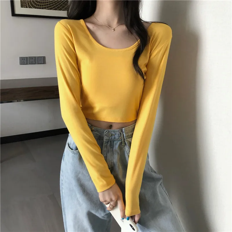 

XZ1473 2021 new autumn short niche tops long sleeve T-shirt women