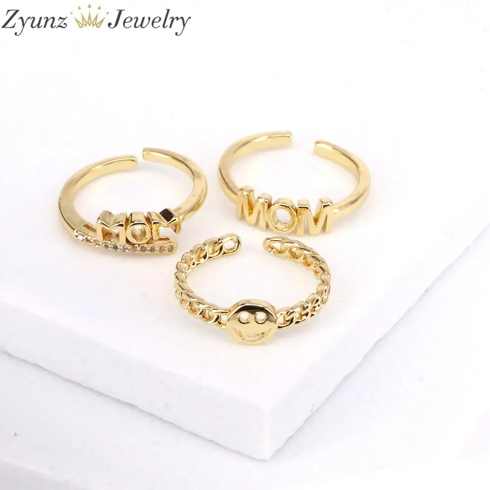

10PCS, Dainty Copper Rings Mom Happy Face Gold Color Rings For Women Elegant Zircon Ring 2021 Female Bohemian Jewelry Gifts