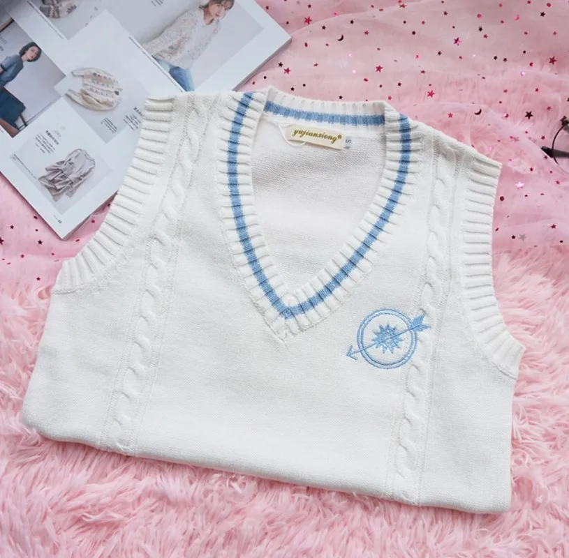 Осенний японский мягкий жилет с вышивкой и бантом стрелками для девушек