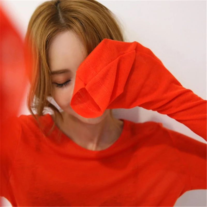 Новая весенняя Сексуальная футболка Женская эластичная в Корейском стиле