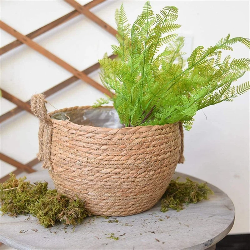 

500Pcs Luminous Pebbles, Backyard Decoration with Garden Flower Pot Natural Seagrass Basket Woven Plant Pot
