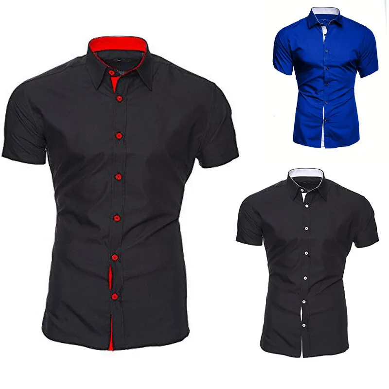 

VISADA JAUNA Men's Casual Fashion Short Sleeved Shirt White Blue Black Male Office Slim Fit Shirt For Men Social Shirts 4XL