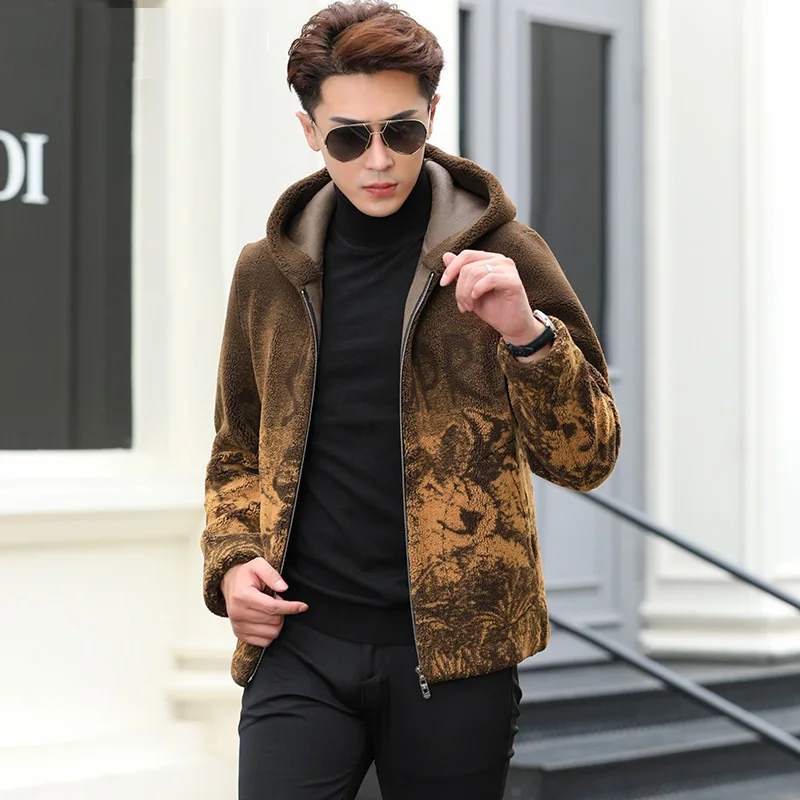 Новая осенне-зимняя мужская замшевая Толстая куртка с капюшоном узором волка