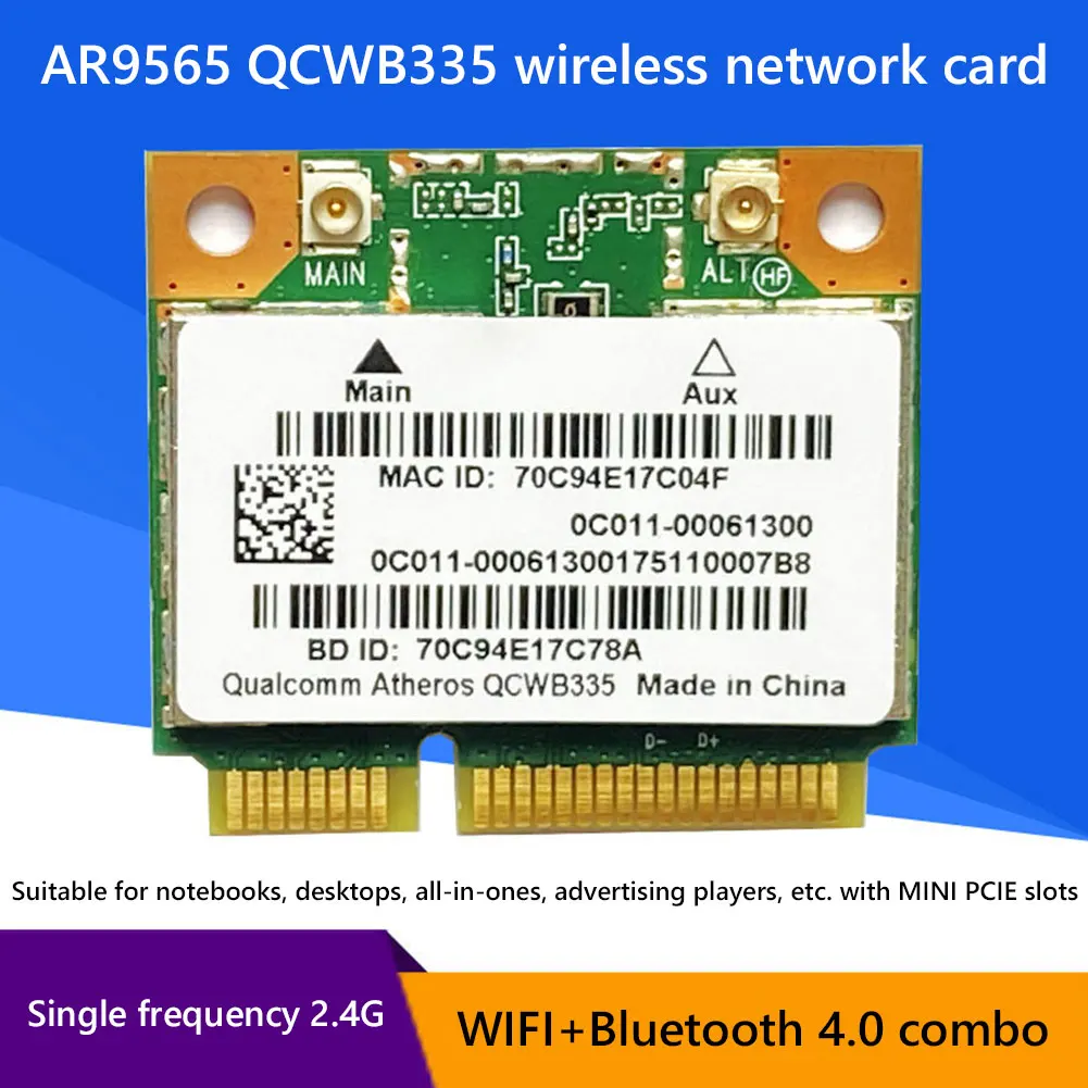 

QCWB335 Half Mini PCIe WiFi Network Card WLAN Bluetooth-compatible 4.0 Adapter Wireless Card for Laptop Notebook Computer