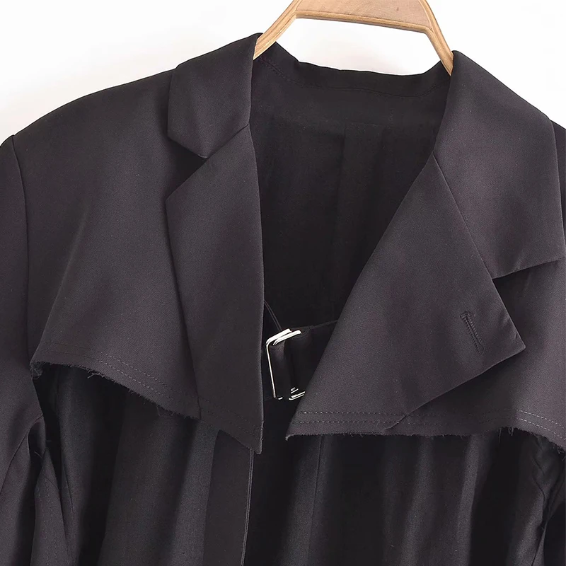 

WXWT Za Women Black Shawl Blazer Female Long Sleeve Jacket Ladies Casual Suits Asymmetrical Tops DWDD86104