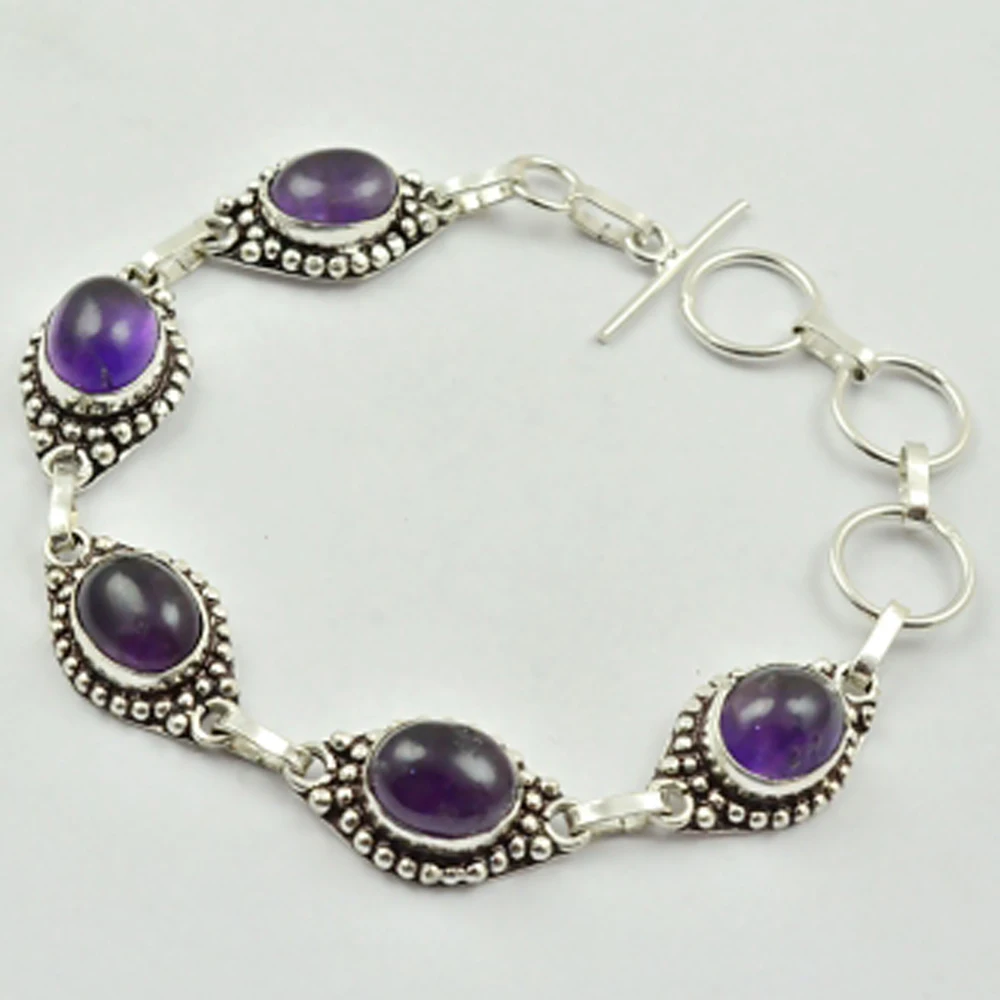 

Серебристый браслет с аметистом, покрытый медью, 20,5 см, B3089