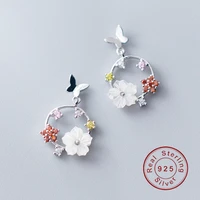 luxury brand 925 sterling silver flower earrings for women female sweet butterfly girl heart white petals jewelry party gift
