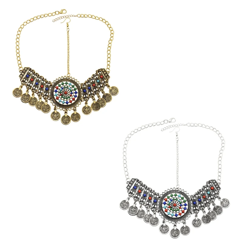 

Gypsy Vintage Bohemian Headband Chain Jewelry for Women Girl Wedding Rhinestone Colorful Rhinestones Jewelry Headband G5AE