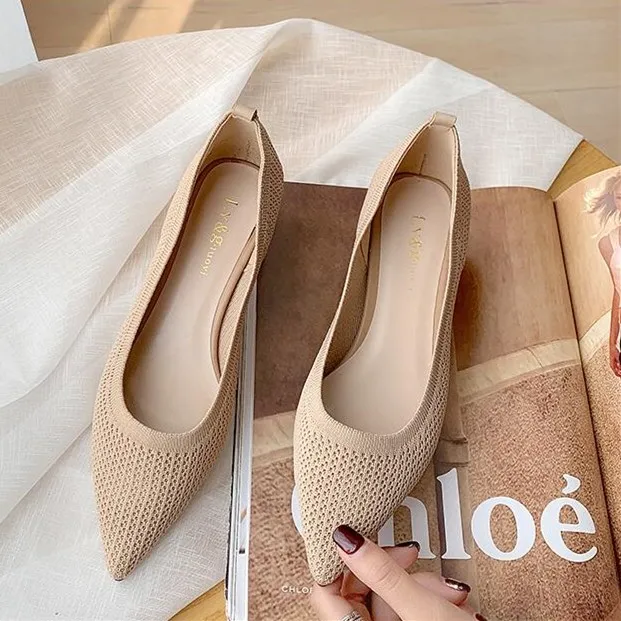 Туфли лодочки SLHJC женские на среднем массивном каблуке эластичная ткань