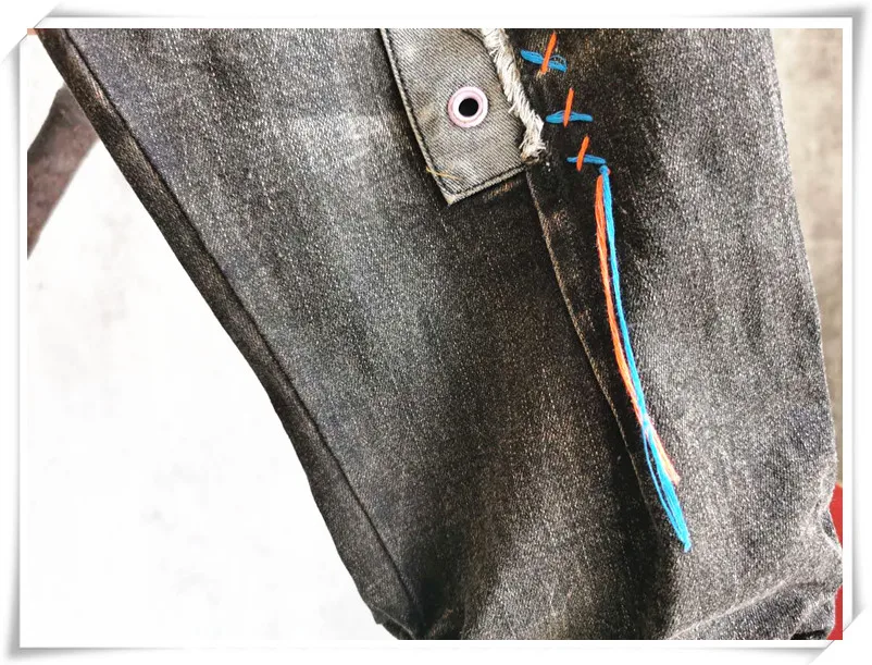 

LYUZHE Vintage Patchwork Women Pencil Pants 2021 Spring Embroidery Female Trousers Elastic Waist Denim Pants Black QDY091