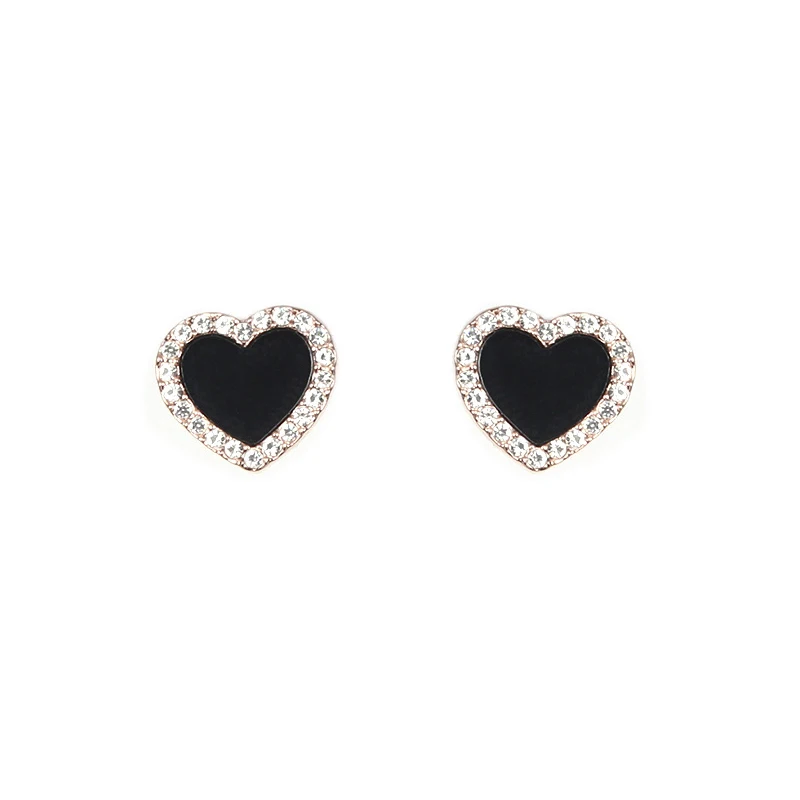 

Engagement Enamel Heart Stud Earrings for Women Girls Rose Gold Color Cute jewelry Black Earring Wedding Gifts 2021 Fashion